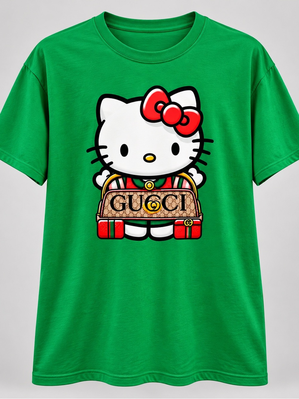 Green Tee with Hello Kitty and Logo Bag Graphic